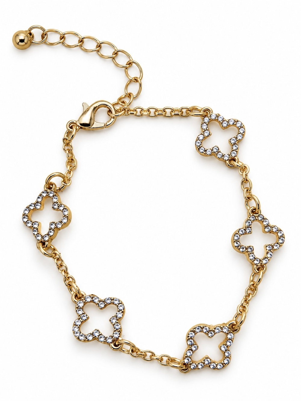 ✨ Gold-Tone Rhinestone Clover Charm Bracelet – NWOT